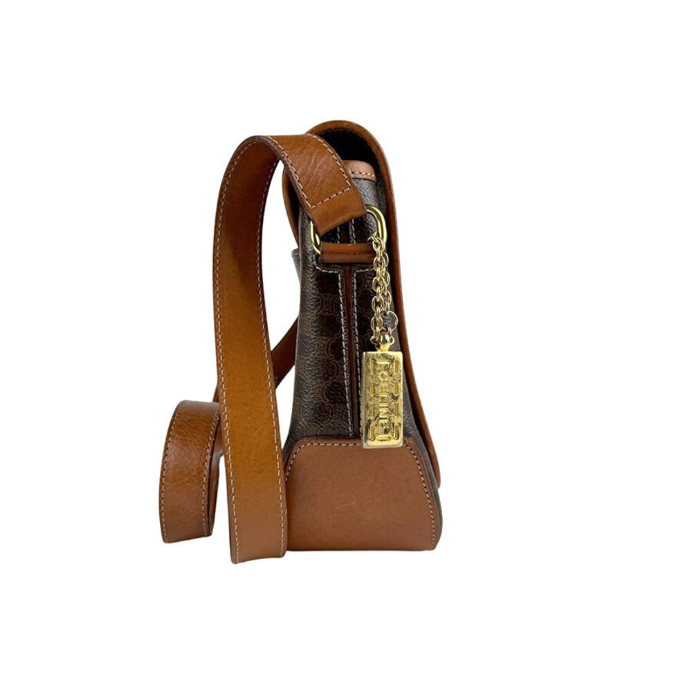 Celine Shoulder Bag Macadam Coated Canvas Leather Brown - Picture 2 of 4